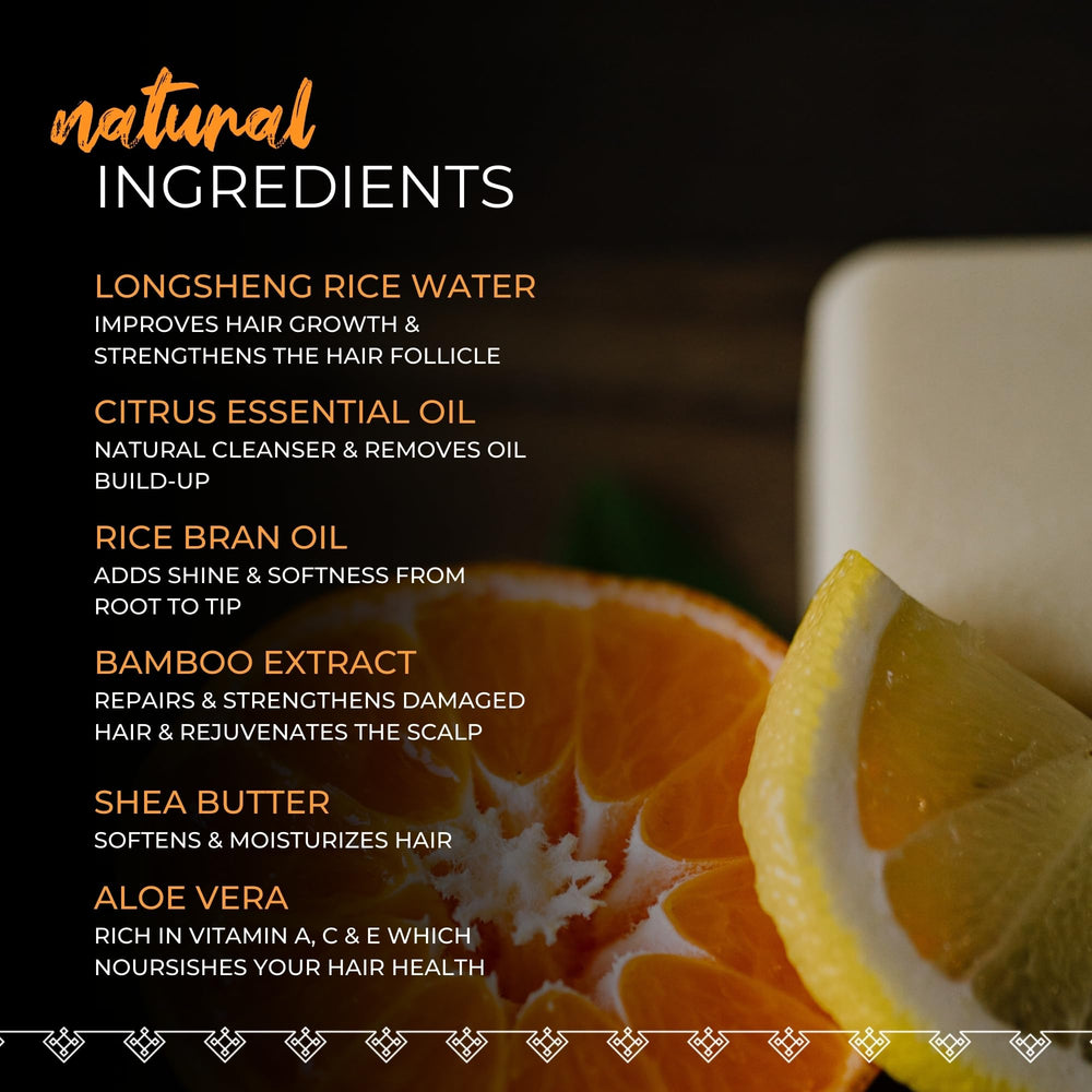 Viori citrus zest with rice water ingredient photo signifying nourishing formula