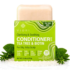 Viori front packaging of tea tree mint conditioner bar showing eco-friendly box and brand