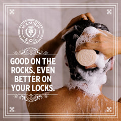 Viori Hamish & Co. label close-up noting whiskey-infused formula and artisanal quality