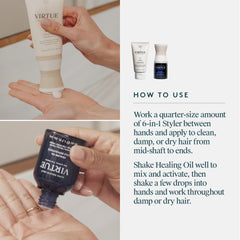 VIRTUE 6-in-1 Styling Cream tube detail showing texture and protection