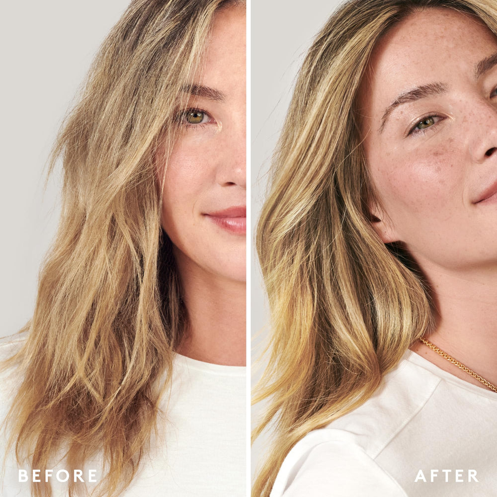 VIRTUE before and after hair ends showcasing reduced breakage