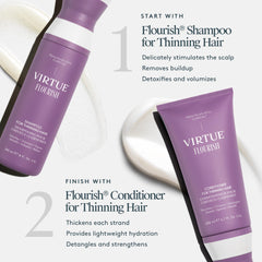 Virtue Flourish applied to wet hair in hand for easy detangling