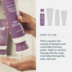 VIRTUE botanical ingredients like basil and patchouli for scalp care