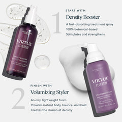 VIRTUE applying spray to scalp showing targeted nourishment benefit