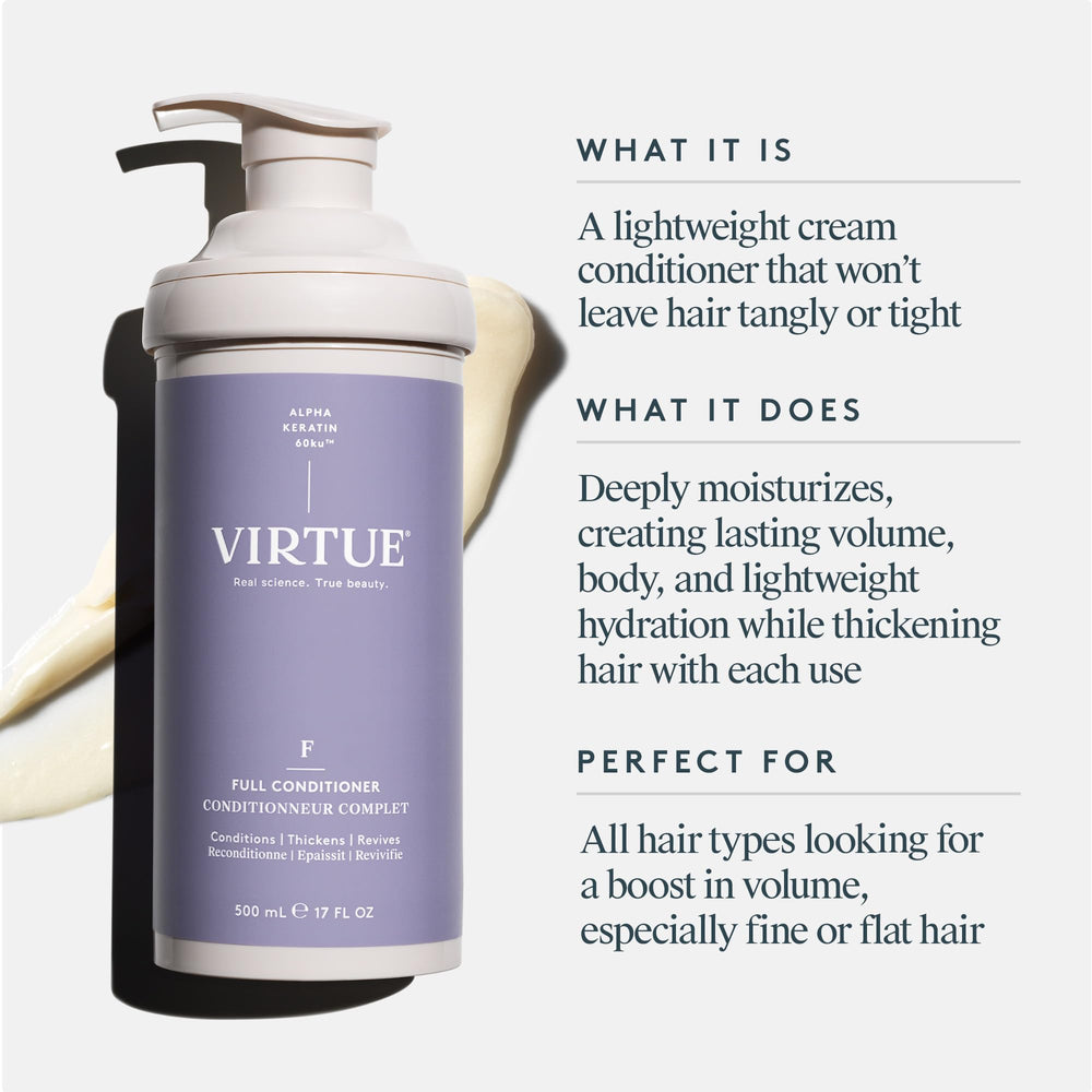 VIRTUE pump and label highlighting product name and color-safe promise