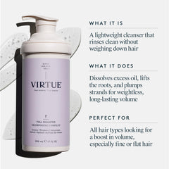 VIRTUE shampoo lather close-up illustrating light, airy foam