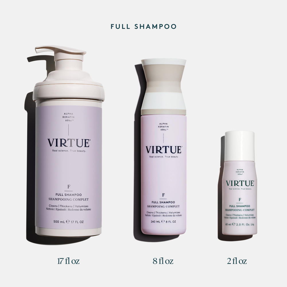 VIRTUE size comparison beside common bottle to show scale and capacity