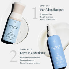 VIRTUE texture on a hair strand demonstrating smooth, frizz-reduced finish