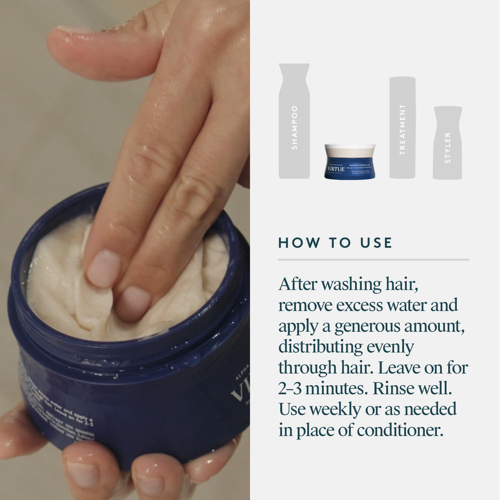 VIRTUE jar staged in bathroom setting suggesting a relaxing at-home treatment ritual