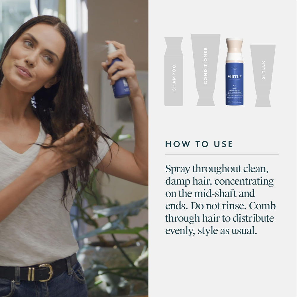 VIRTUE bottle staged on bathroom shelf showing everyday use