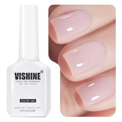 Vishine bottle front view showing light pink gel color and brand