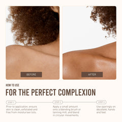 VITA LIBERATA décolleté detail demonstrating natural bronze and skin-smoothing effect