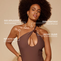 VITA LIBERATA legs before and after showing concealed imperfections and radiant tone