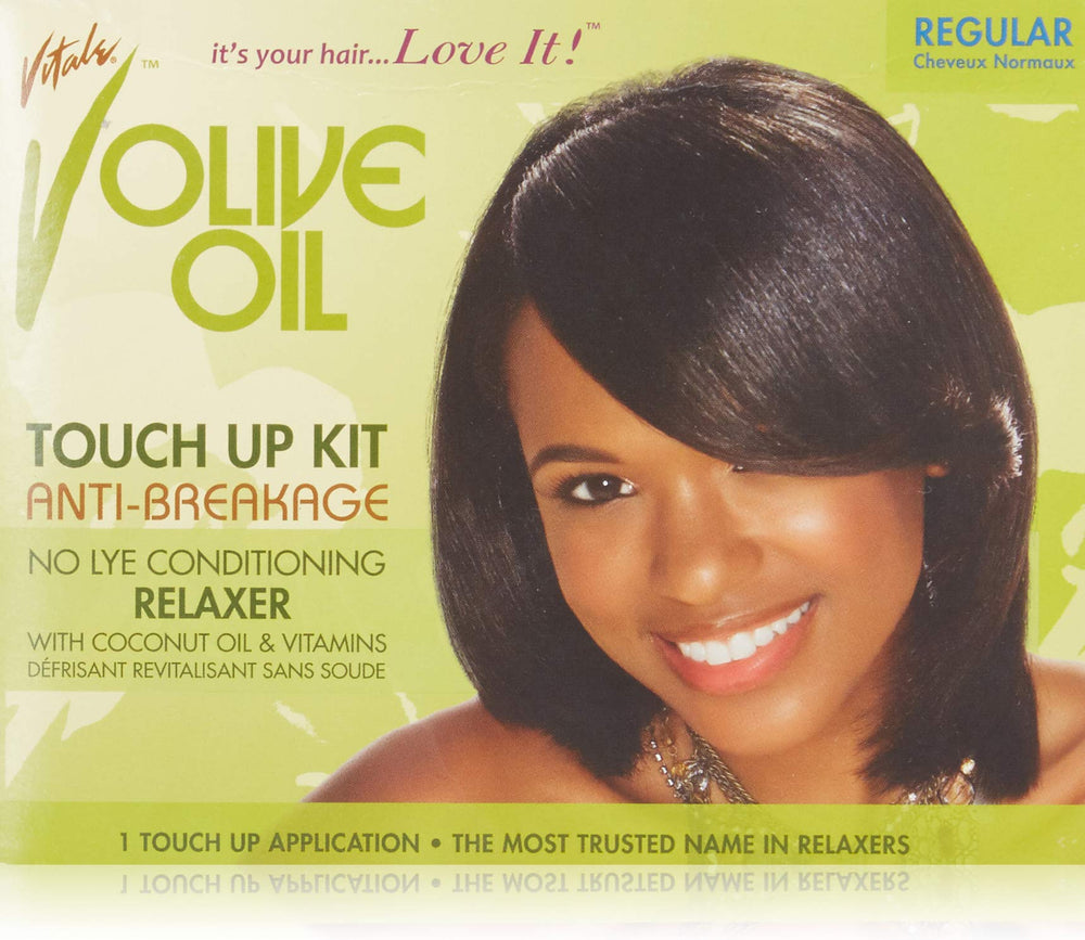 VITALE relaxer kit front packaging showing contents and conditioning benefits