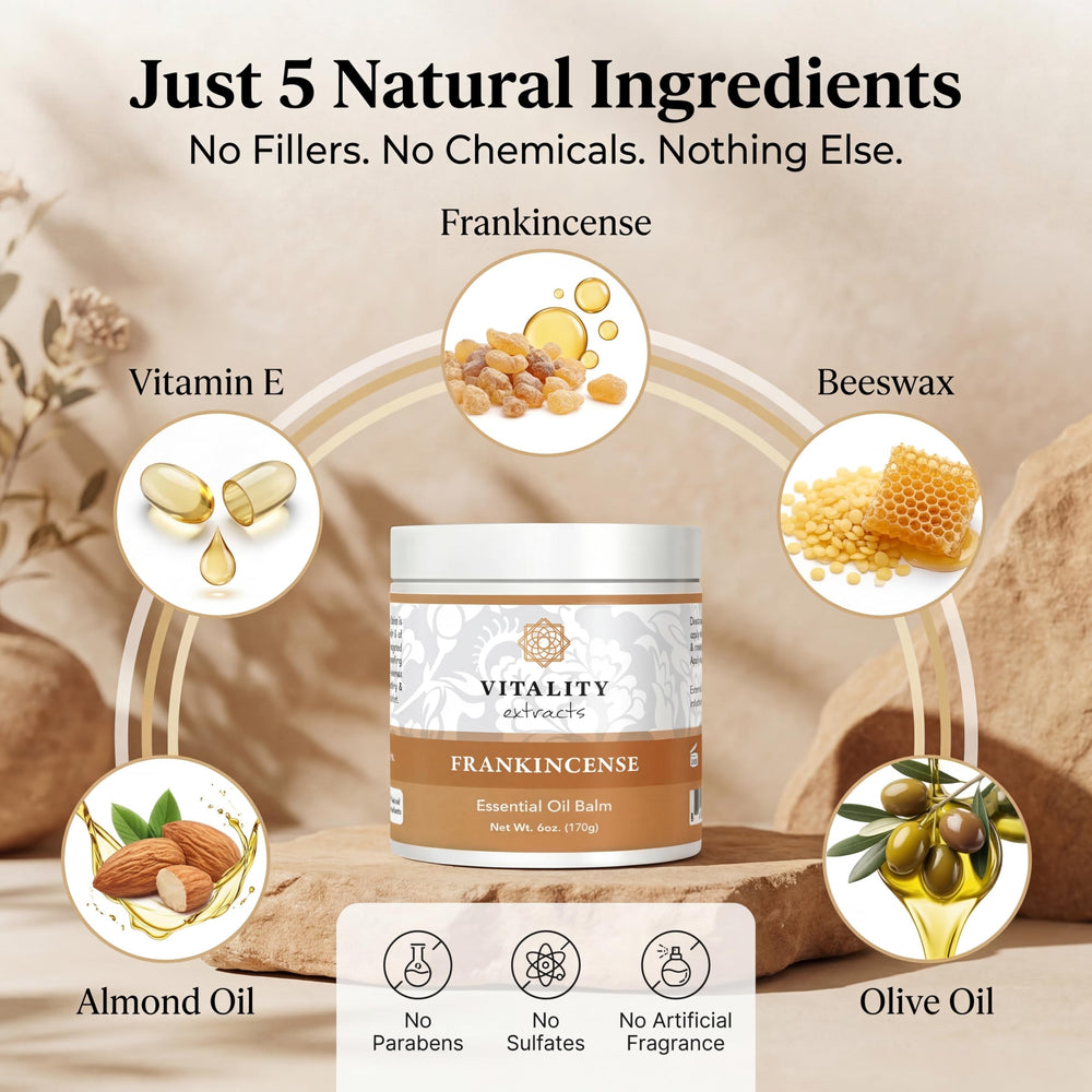 Vitality frankincense balm open jar texture closeup showing creamy spreadability