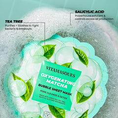 Vitamasques mask applied and bubbling on face, visibly lifts impurities
