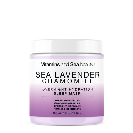 VITAMINS AND SEA BEAUTY front jar shot showing product packaging and calming design