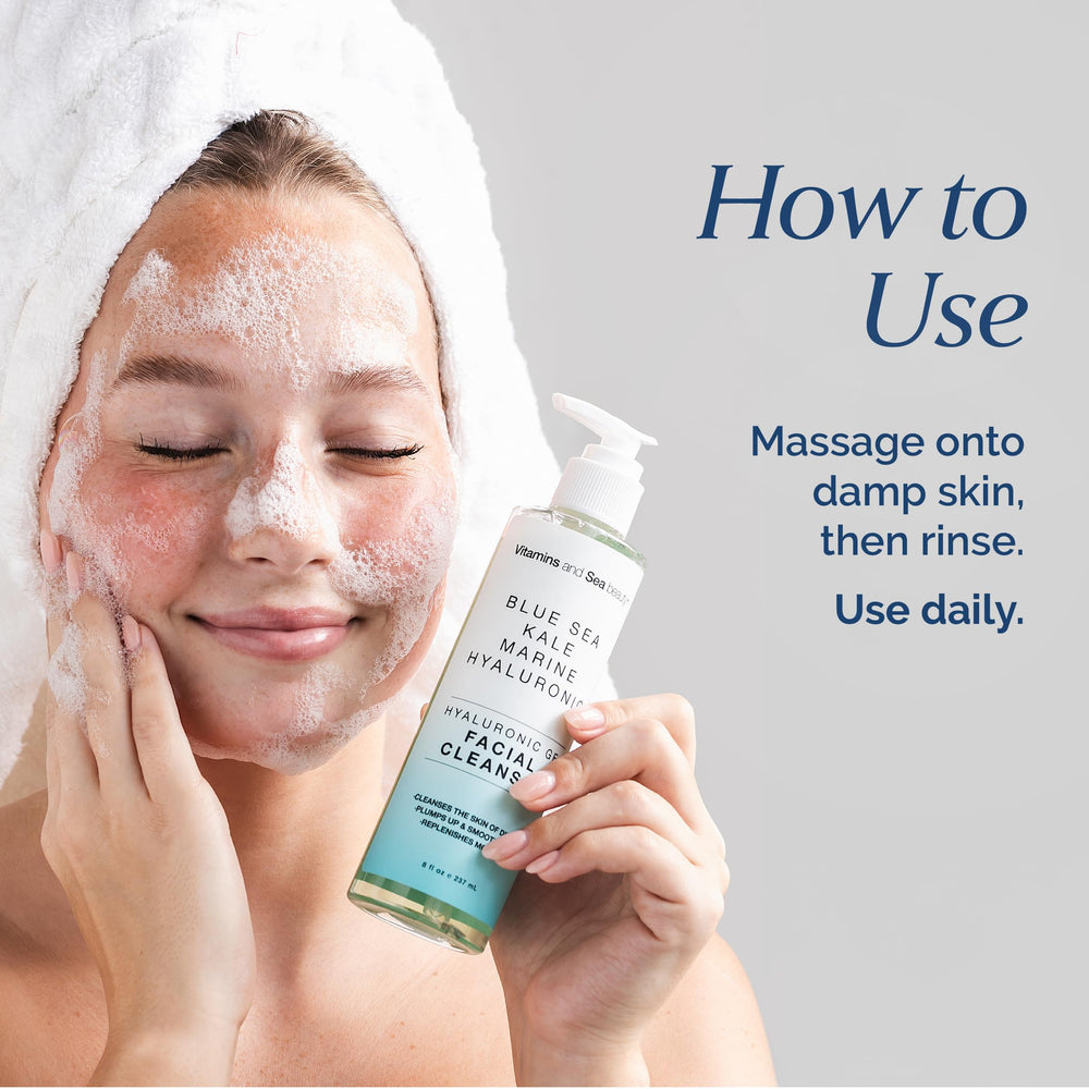 VITAMINS AND SEA BEAUTY product in bathroom routine offering gentle cleansing