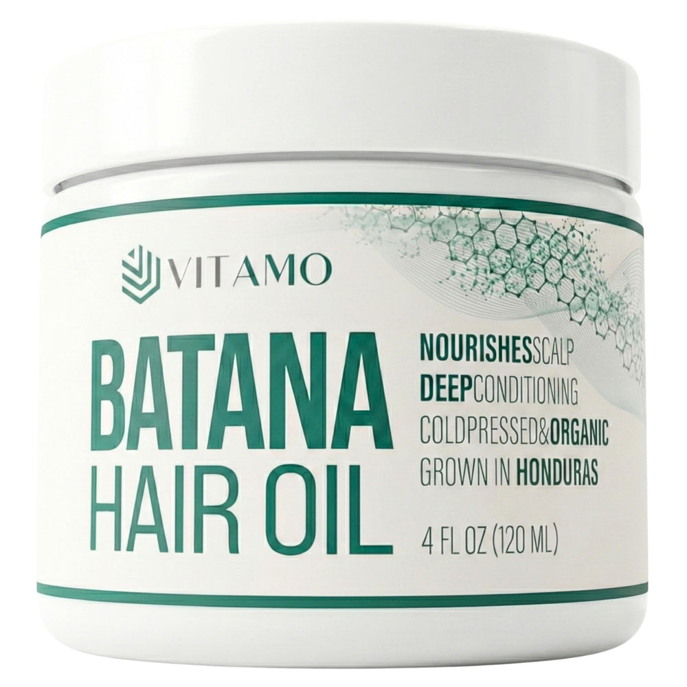 Vitamo front bottle shot showing pure Batana oil for shine