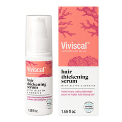 Viviscal front packaging showcasing the hair thickening serum and immediate fullerlook.