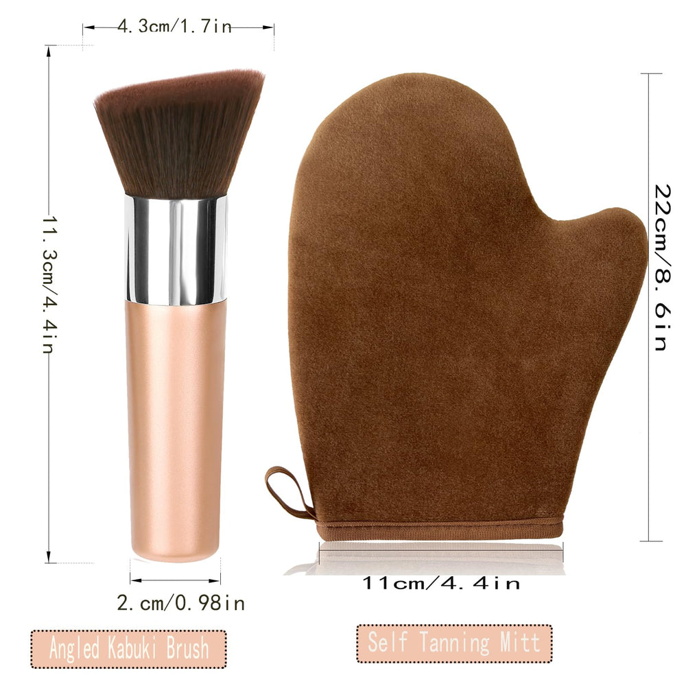 VNIHTT mitt and brush next to a hand showing compact scale