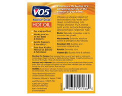VO5 label listing five oils and vitamins that nourish hair