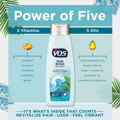 VO5 Ocean Refresh bottle on bathroom shelf conveying fresh shower routine benefit