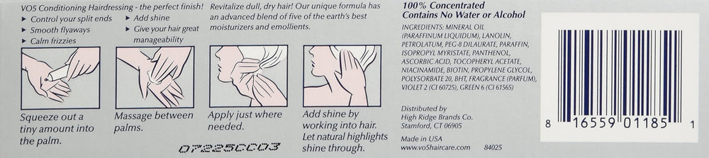 VO5 being applied to hair ends taming flyaways and boosting natural shine