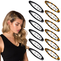 VOBOBE front view of 12-piece tortoise snap barrettes showing variety and design benefit