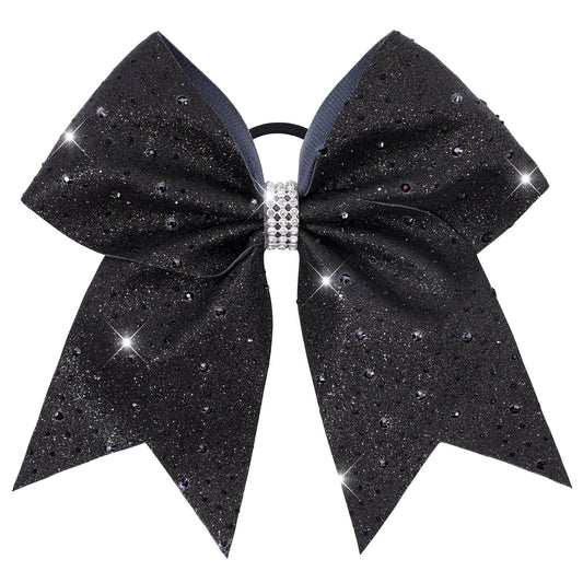 VOBOBE front view black glitter bow showing bold shine and stage-ready look