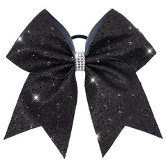 VOBOBE front view black glitter bow showing bold shine and stage-ready look