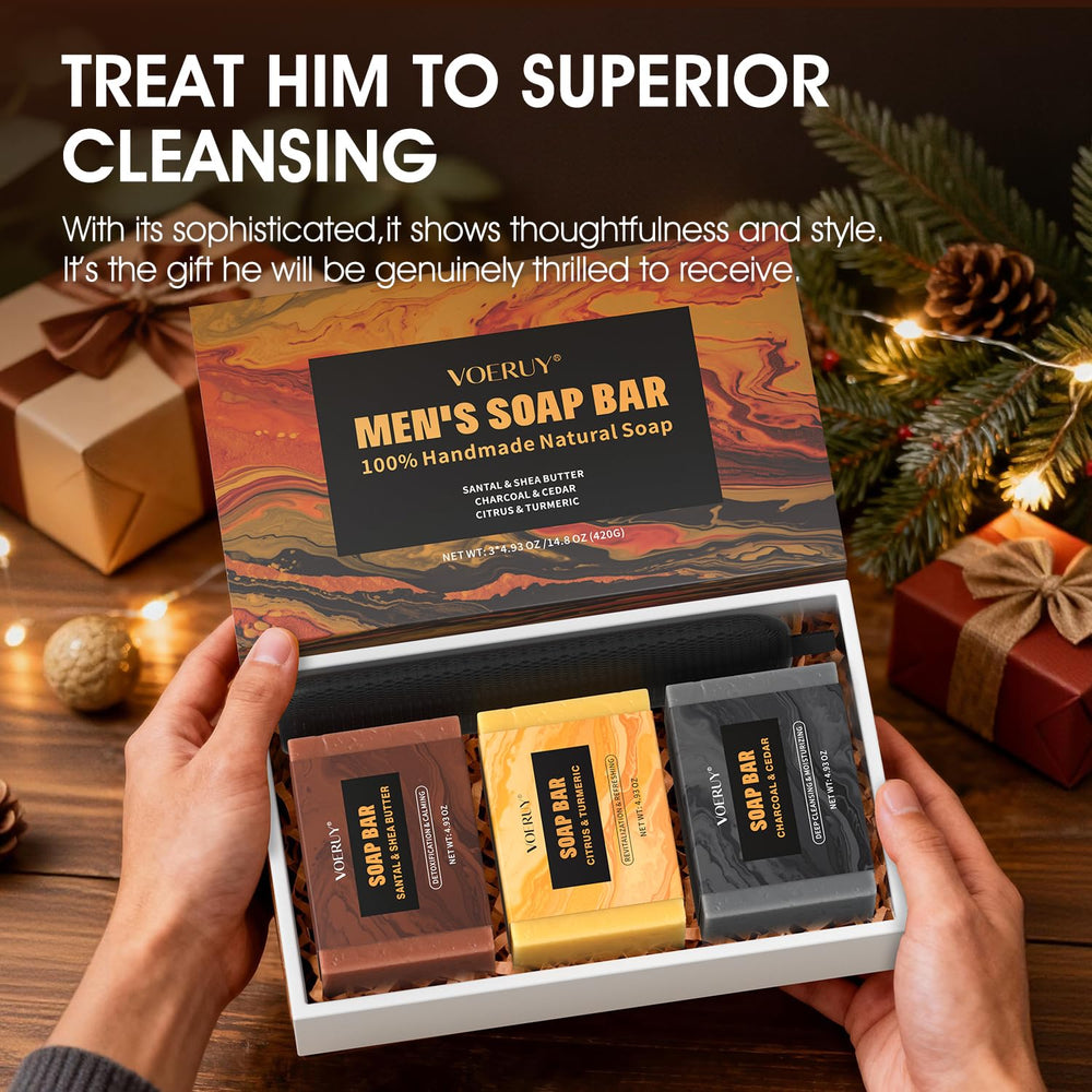VOERUY bar next to razor for scale, indicating travel and shave readiness