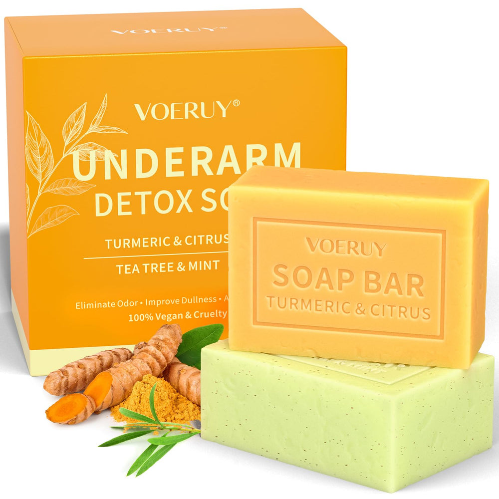 VOERUY front packaging showing both detox soap bars and benefits