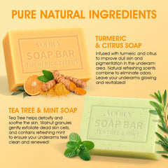 VOERUY tea tree and mint bar texture close-up highlighting gentle exfoliation