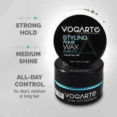 Vogarte slick-back styled model displaying strong hold and glossy finish
