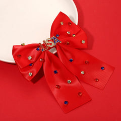 vokone bow worn in ponytail on model showing patriotic flair and outfit enhancement benefit