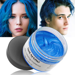 VOLLUCK blue pomade beside casual outfit showing lifestyle-ready temporary color