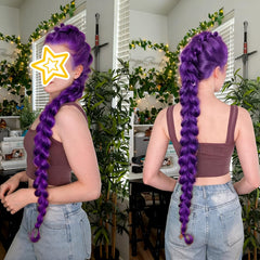 VOLLUCK before and after hair showcasing visible purple styling benefit