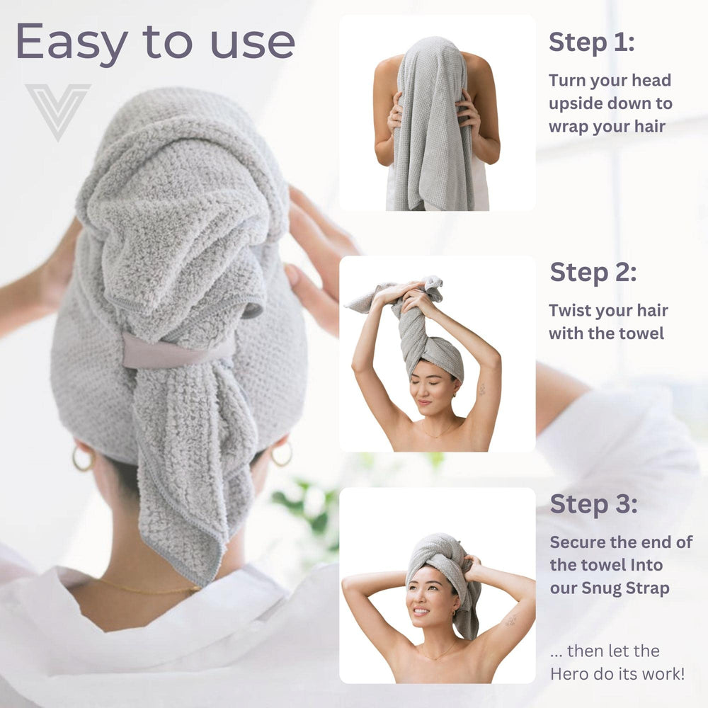 VOLO towel beside ruler to show generous size and coverage for long hair