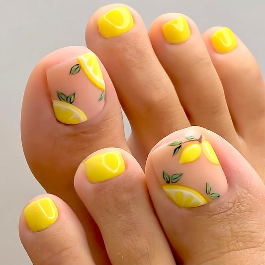 Vopintpy front packaging showing 24-piece lemon toe nails and tools for fast styling