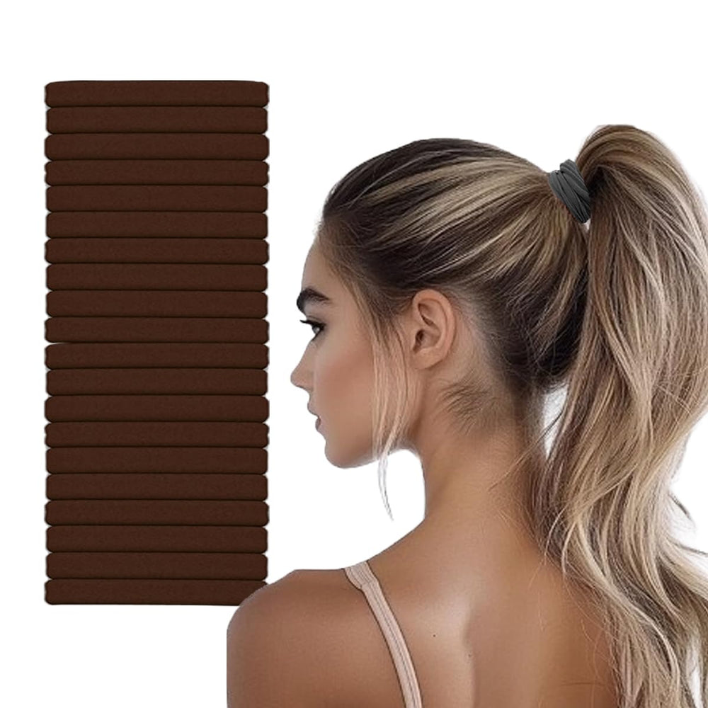 Vrose Flosi front pack of 20 brown hair ties showing value and variety