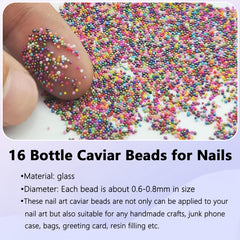 Vryctonx beads beside a fingertip to show 0.6–0.8mm size and suitability for delicate nail art