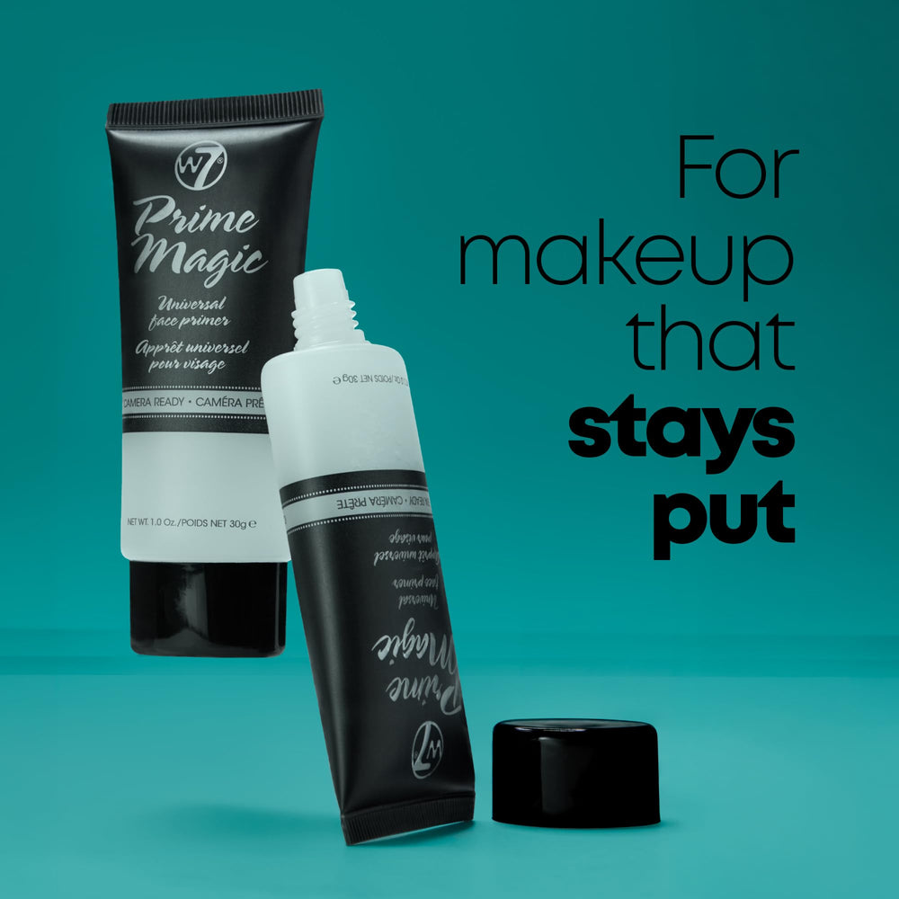 W7 Prime Magic Face Primer being applied to cheek, W7 primer helps makeup adhere and stay matte