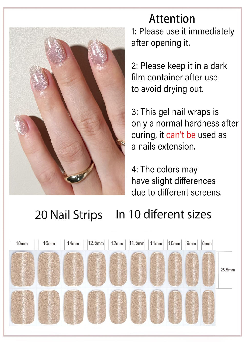 Wahrshei layout of 20 gel stickers with file, stick, and sealing strip for easy application