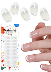 Wahrshei front packaging showing 22 French gel nail strips and accessories for quick application