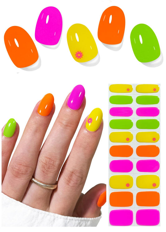 Wahrshei front packaging showing neon summer gel strips and included tools for quick application