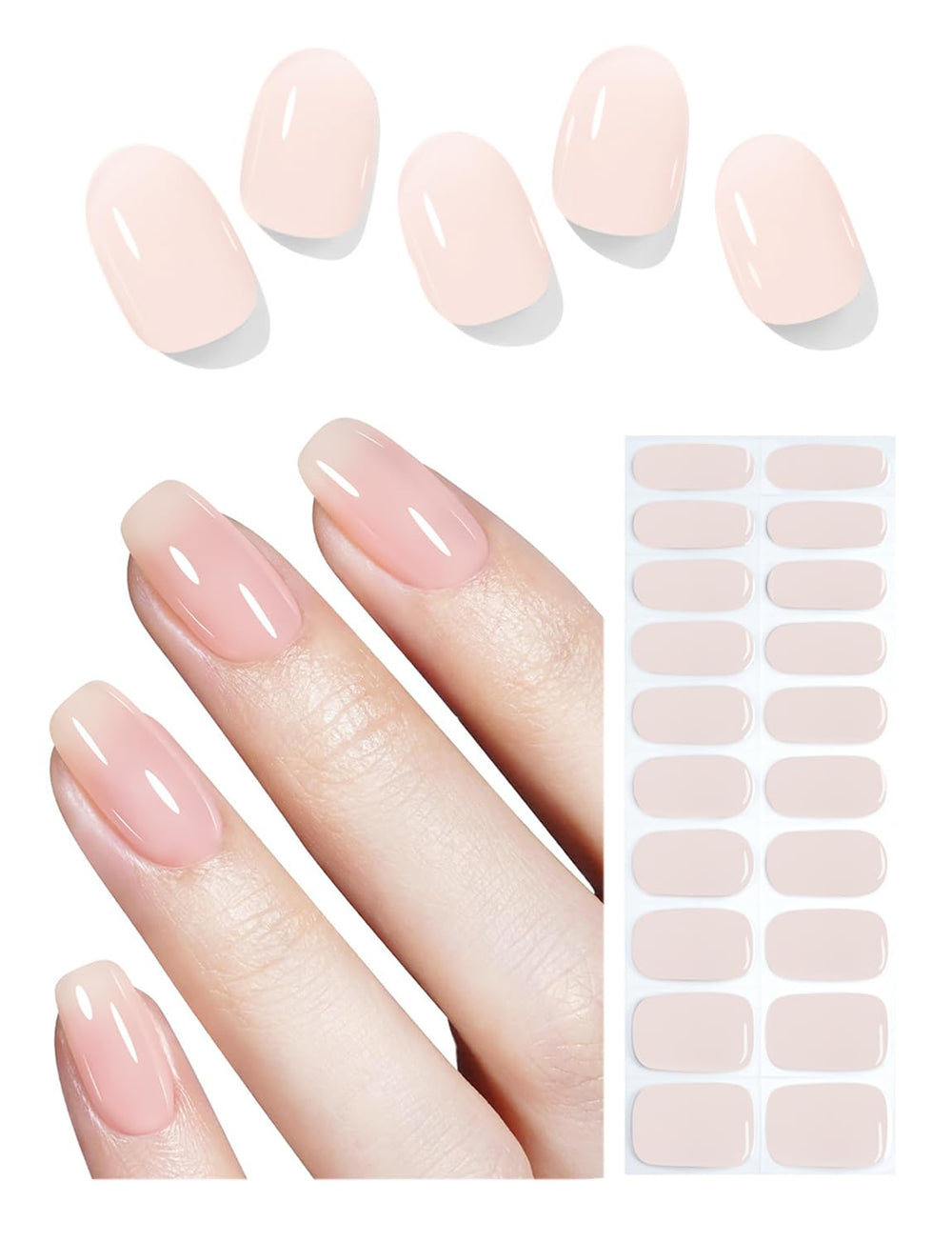 Wahrshei front packaging showing sheer nude strips and included tools, quick salon look