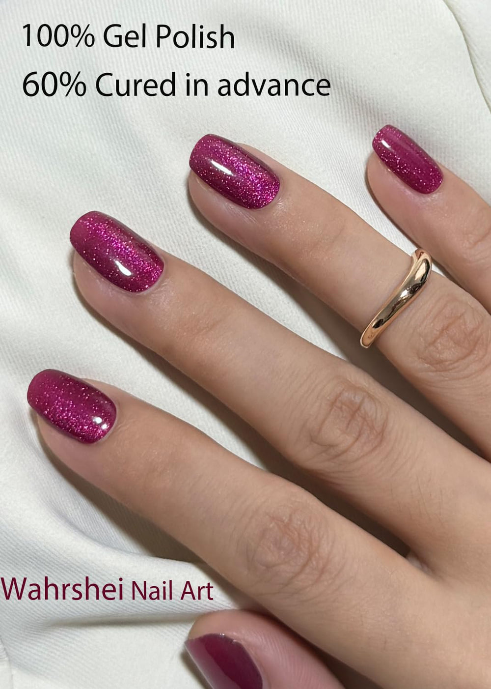 Wahrshei sticker curing under LED lamp on nail, creates glossy durable finish