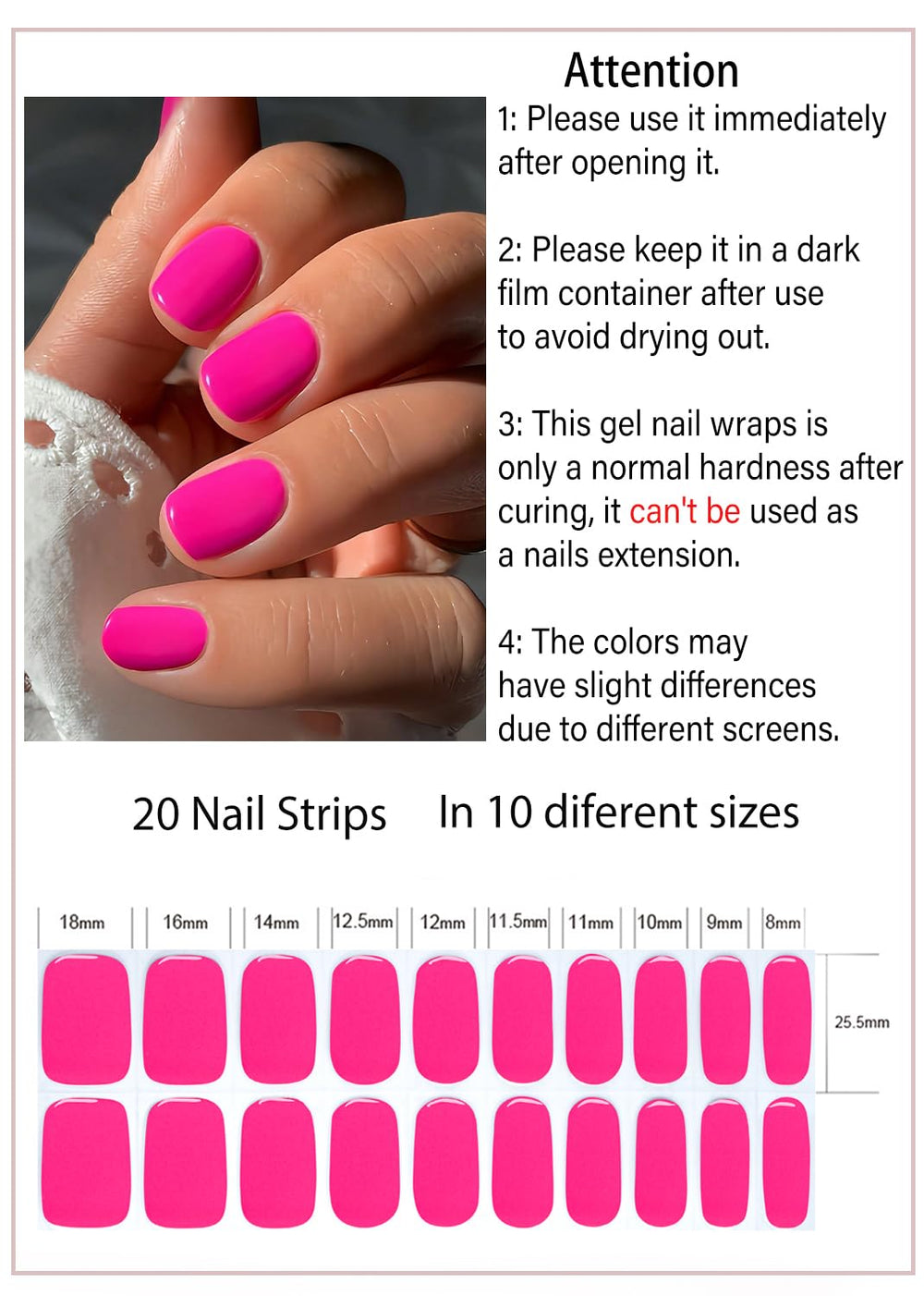 Wahrshei Neo Pink close-up of gel strip texture highlighting glossy finish