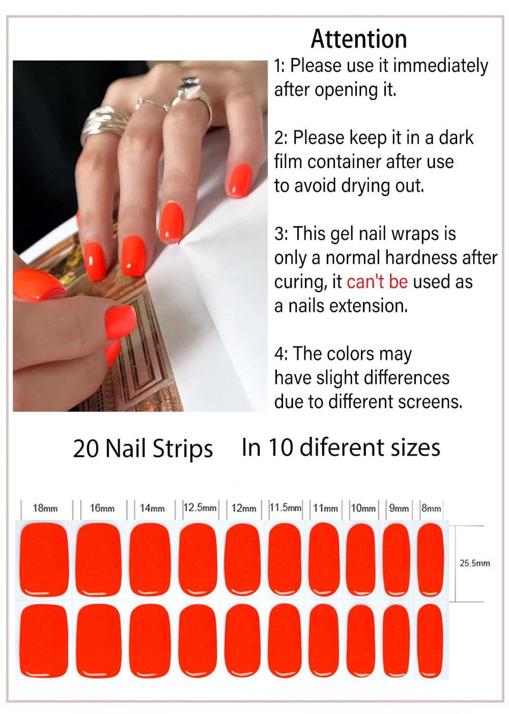Wahrshei gel strip applied on a fingernail in hand, easy DIY application and neat edges